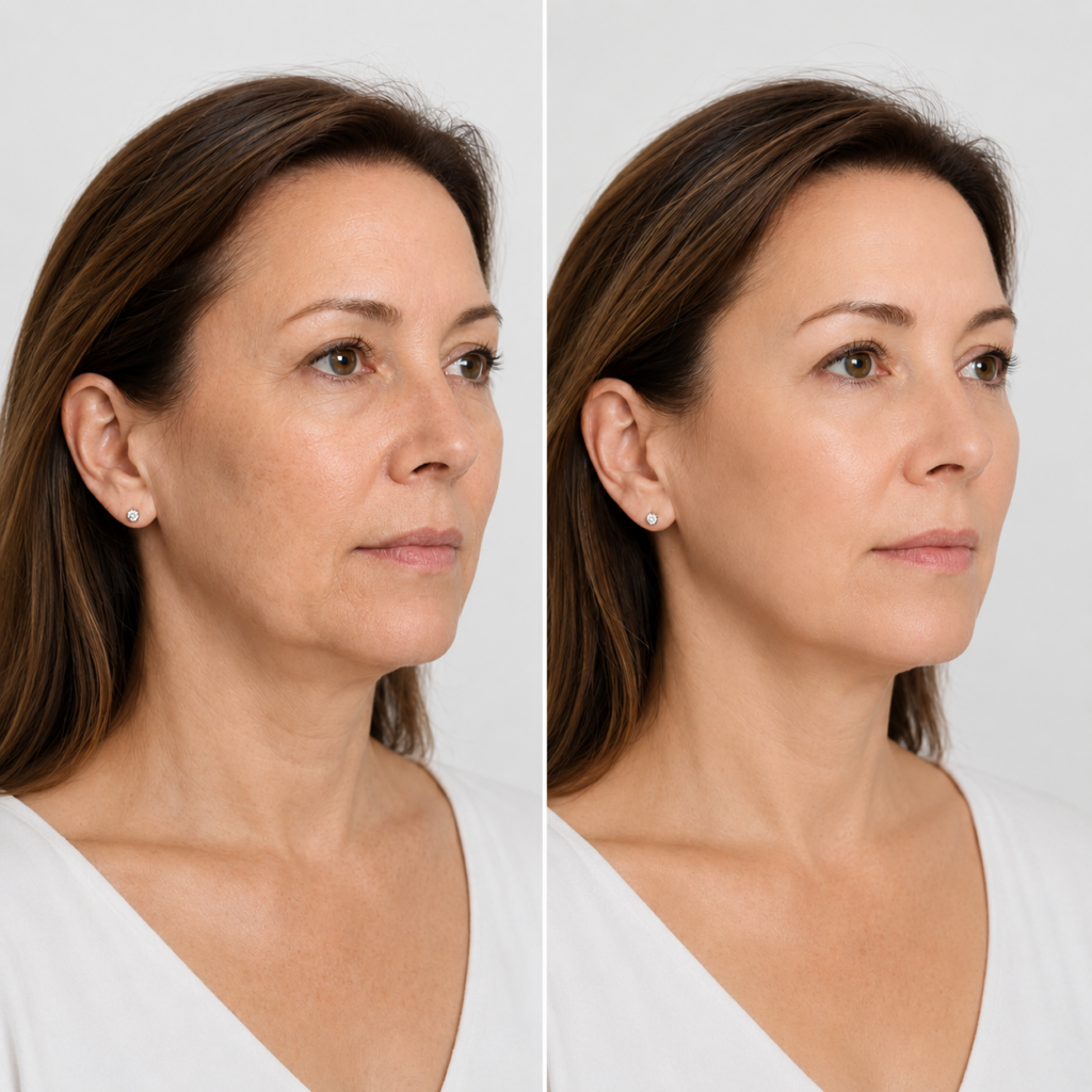 vrouw ligt ontspannen op behandeltafel, heup bedekt met witte handdoek, specialist richt diodelaserhandstuk op bikinilijn. modern, licht kliniekinterieur